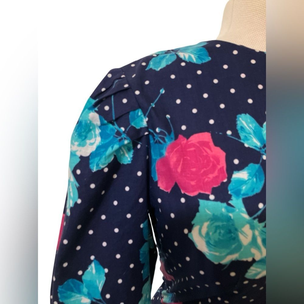 Vintage Lanz Dress Size 12 80s Floral Polka Dot Retro Mixed Print Romantic - Picture 4 of 5